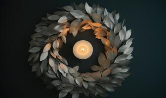 A wreath with a candle in the center photo