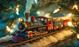 A train is on a track with lights around it photo