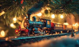 A train with the number 4 on it is traveling down the tracks photo