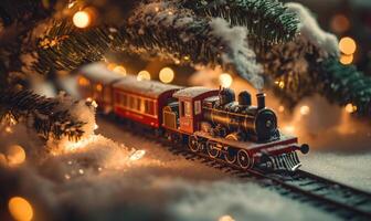 A train is on a track with snow on the ground photo