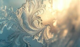 A close up of a frosty leafy pattern on a window photo