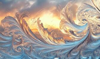 A frozen wave with a sunset in the background photo
