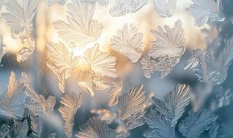 A frosted window with a pattern of leaves on it photo