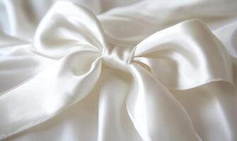 A white satin bow on a white satin sheet photo