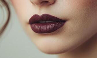 A woman with a red lip is smiling photo