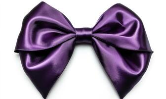 A purple bow is shown on a white background photo