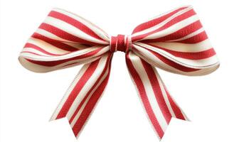 A red and white ribbon bow is displayed on a white background photo