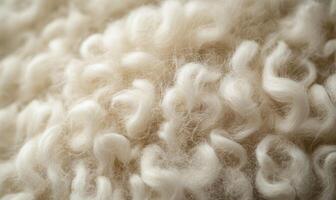 A close up of a fuzzy, white, and curly wool photo