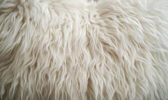 A close up of a white sheep's fur, with the hair standing up in a fluffy photo