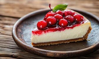 A slice of cheesecake with berries on top photo