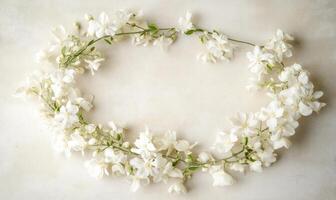A white flower wreath with white flowers is on a white background photo