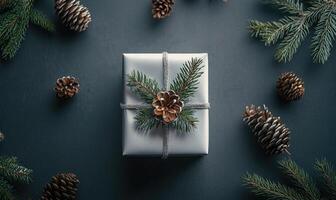A white box with a pine tree on top of it photo