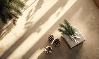 A box with a bow on top of it is on a table photo