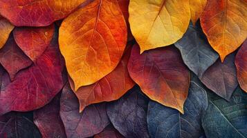 A Close-Up View of Vibrant Autumn Leaves with Intricate Veining photo