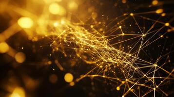 Abstract Golden Network with Glowing Points and Lines photo