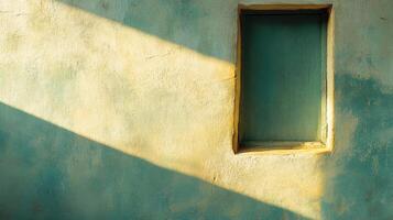 A Recessed Window on a Textured Wall with Sunbeams photo