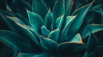 Close-up of a Deep Teal Agave Plant with Sharp Spikes photo