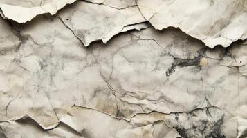Close-up of Worn and Torn Paper with Black Stains and Creases photo