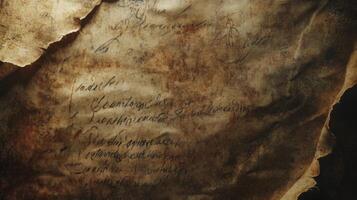 A Close-Up View of a Fragile, Aged Parchment with Handwritten Ink Inscriptions photo