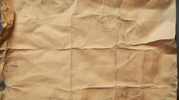 A Creased Sheet of Brown Paper with Visible Pencil Marks photo
