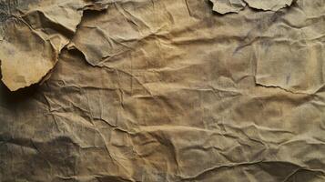 A Close-Up View of Wrinkled and Tattered Brown Paper photo