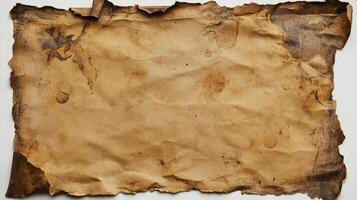 Aged and Stained Paper Sheet with Irregular Edges photo