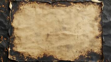 Burned edges of an old paper sheet with a beige, textured surface photo