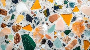 Close-up of Colorful Terrazzo Surface with Various Shapes and Sizes photo