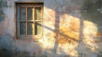 Sunlight Streaming Through a Window on a Weathered Wall photo