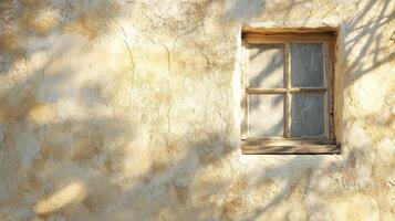 A Single Window on a Weathered Wall with Cast Shadows photo