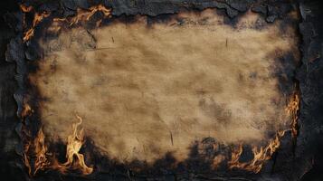 A Scorched and Charred Paper Frame with Flames photo