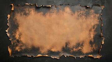 Burned Edges of a Brown Paper Sheet on a Dark Background photo