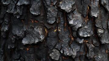 Close-up of a Burnt Tree Bark with Glowing Edges photo