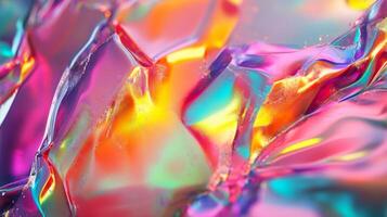 Abstract Close-up of Shimmering, Wrinkled, Iridescent Plastic photo