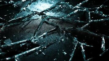 Close-up of Cracked Glass with Light Reflecting off Sharp Edges photo