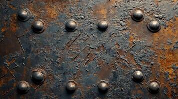Rusty Metal Surface with Rivets and Scratches photo