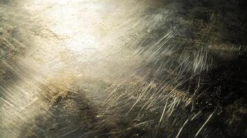 Scratched Metallic Surface with Glowing Light photo