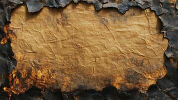 Burned Edges Surrounding a Crumpled, Brown Paper Background photo