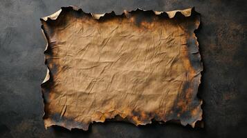 Burned and Crumpled Parchment Paper on a Rustic Background photo
