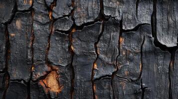 Charred Bark Texture with Crackled Pattern and Glowing Embers photo