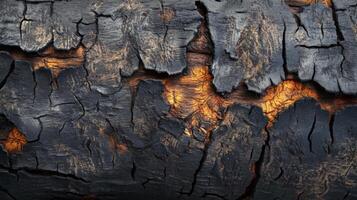 Charred Tree Bark with Glowing Underlayer photo