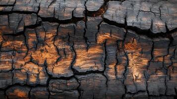 Charred Wood Surface with Deep Cracks and Uneven Texture photo