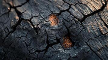 Close-up of a Burned and Cracked Tree Trunk photo