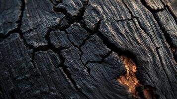 Charred Wood Texture with a Glimpse of the Underlying Grain photo