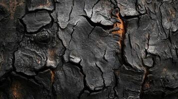 Close-up of Charred Tree Bark with Deep Cracks photo