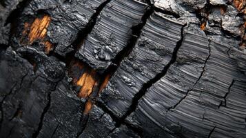 Close-up of Charred Wood Texture with Cracks and Grain photo