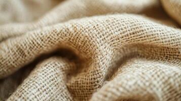 Close-up of Wrinkled Brown Burlap Fabric Texture photo