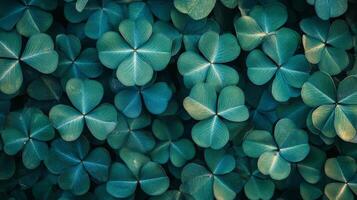 A Close-Up View of a Patch of Lush Green Clover Leaves photo