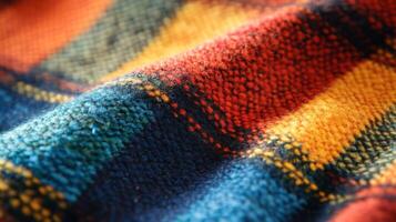 Close-up of Colorful Plaid Fabric with a Soft Texture photo