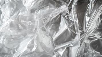 Abstract Texture of Crinkled Transparent Plastic Wrap photo